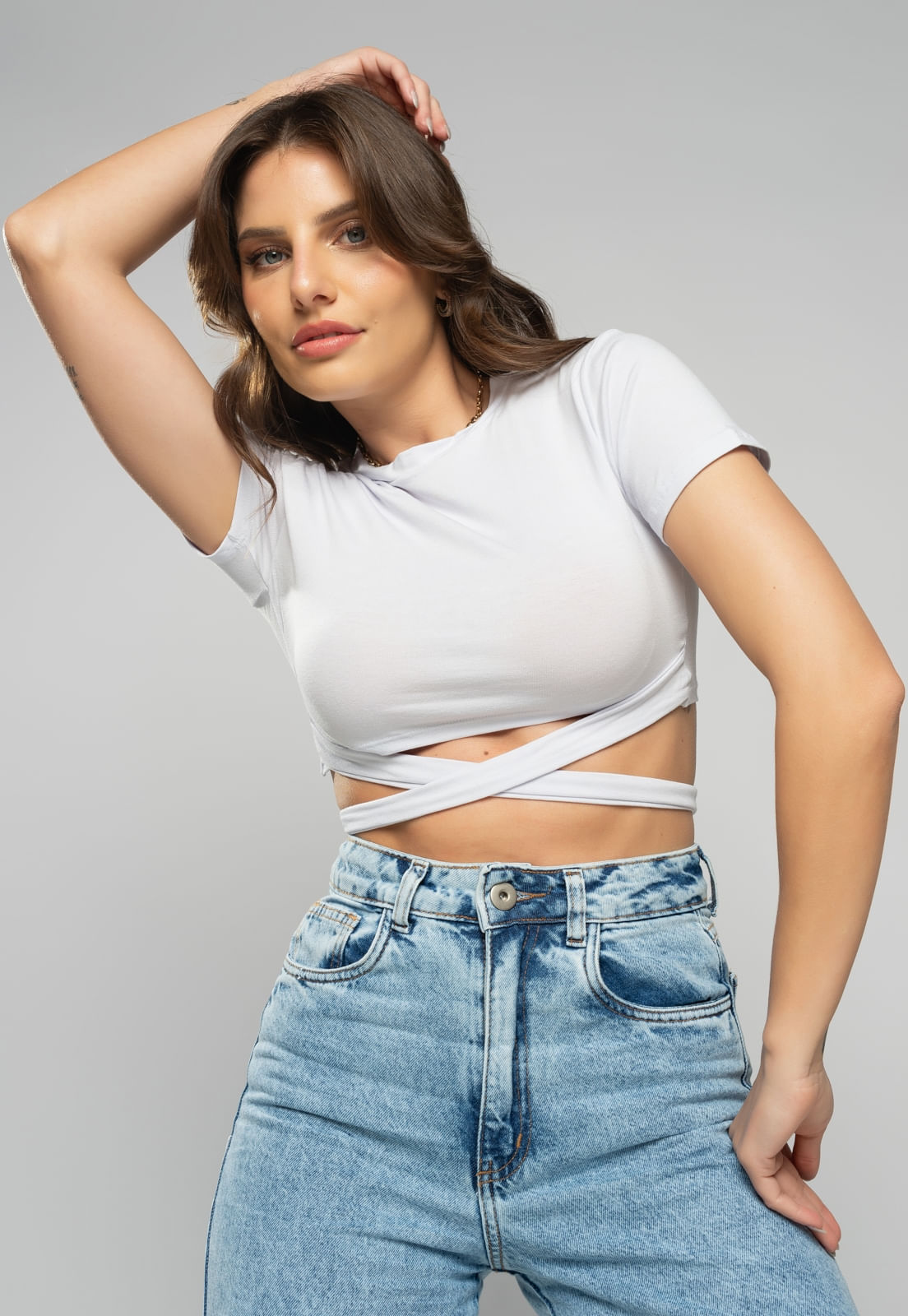 Blusa Cropped Feminina Gola Alta Canelada Sem Manga | Marisa