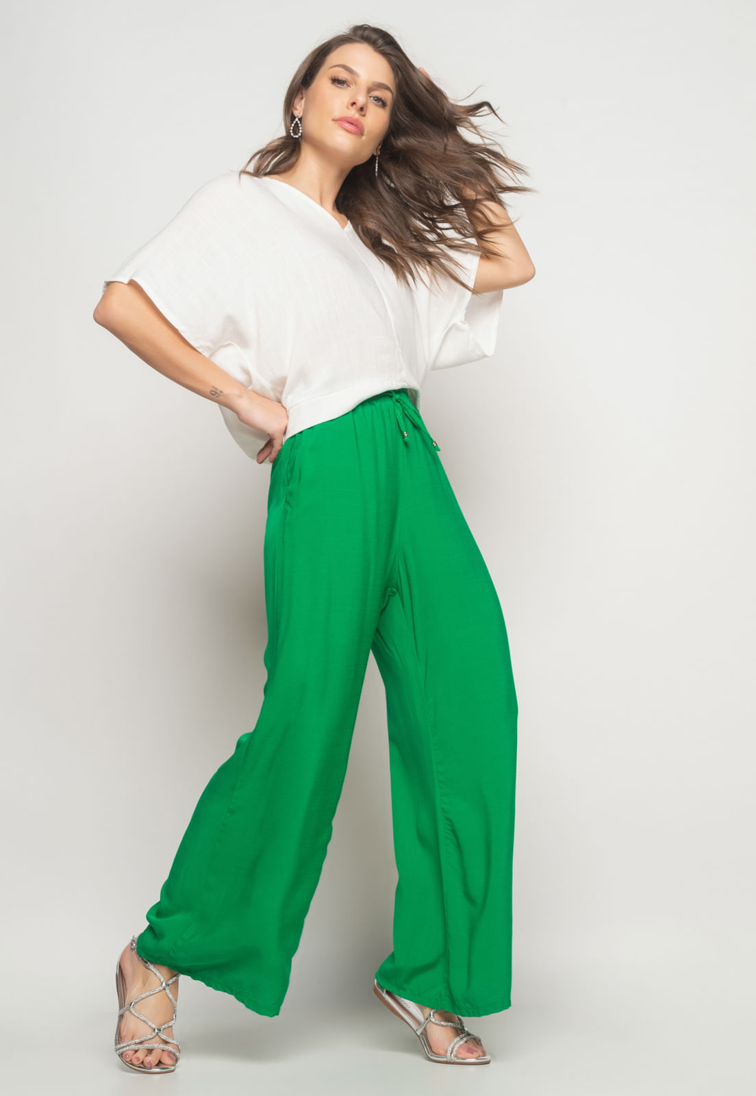 Calça Wide Leg Viscolinho Com Bolso Salvatore Fashion Preta - salvatore