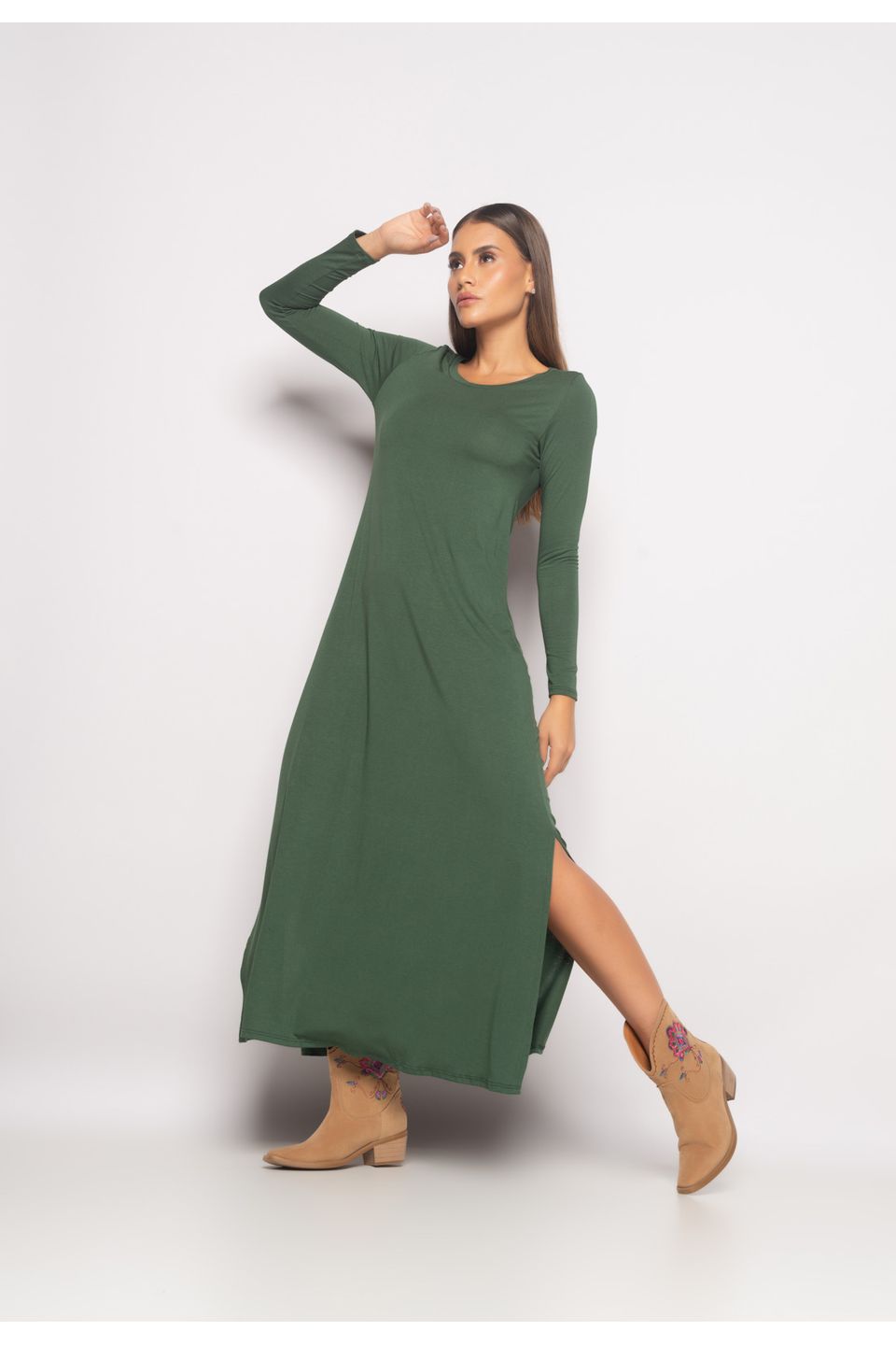 Vestido de viscose manga longa shops