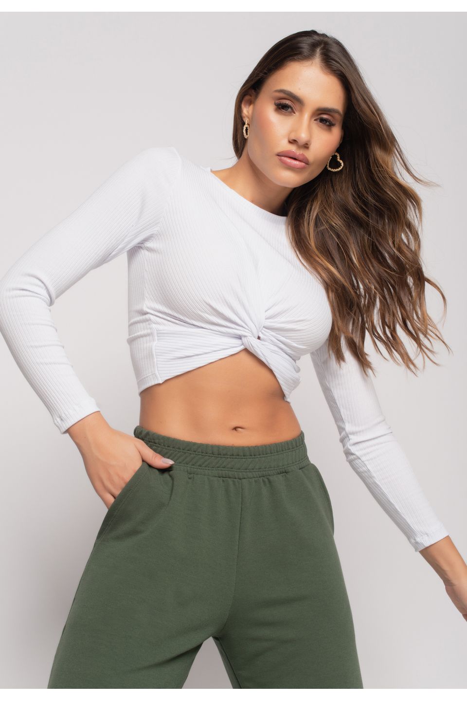 Blusa Cropped Nózinho Feminina Branca - Compre agora