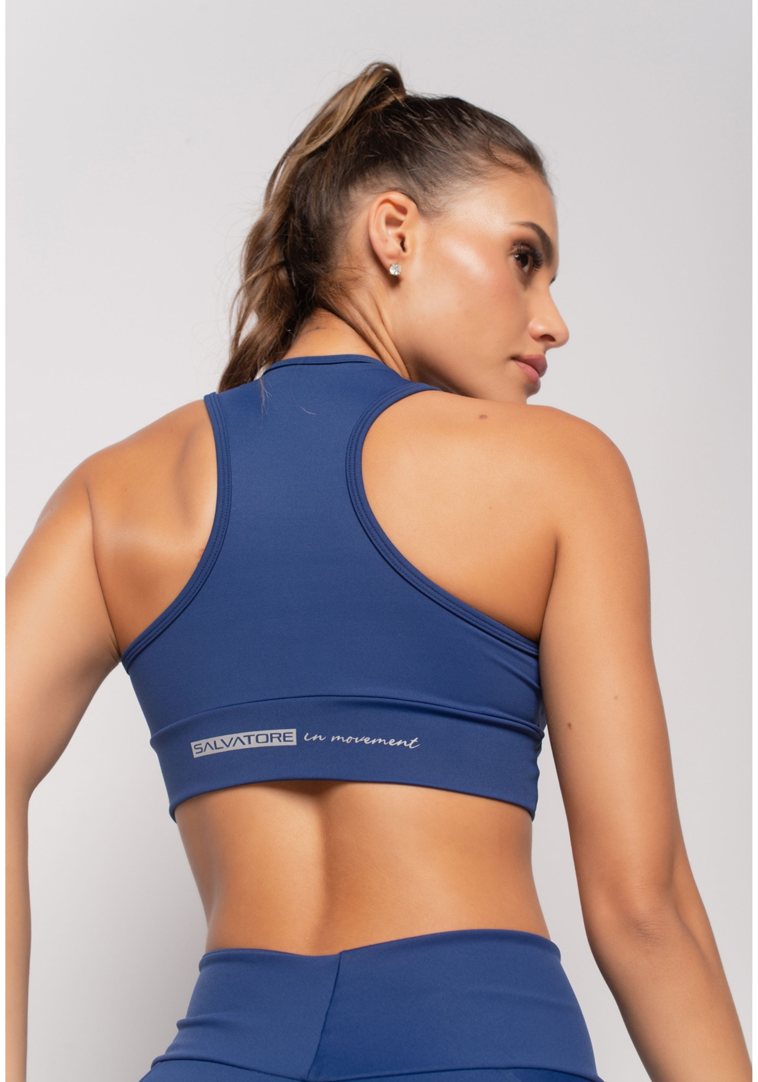 トップス towa Top Suplex Poliamida Liso Com Decote Salvatore Azul - salvatore
