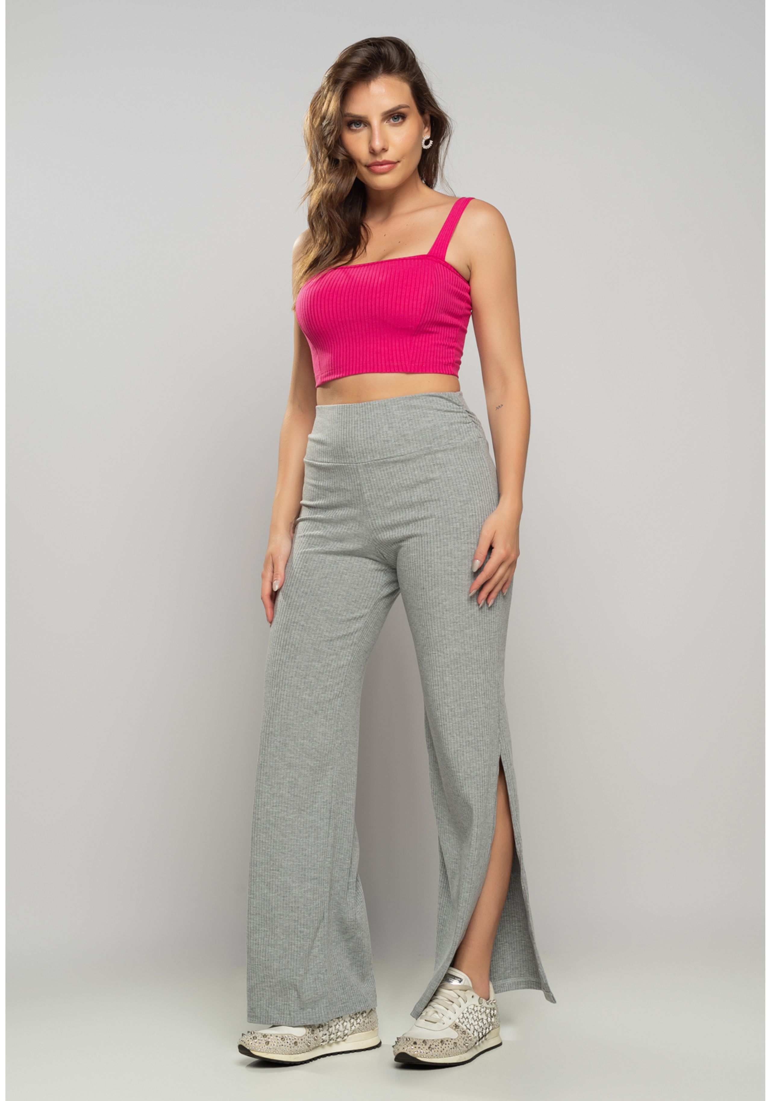 Cropped Salvatore Top Faixa Comfy Malha Canelada Pink - salvatore
