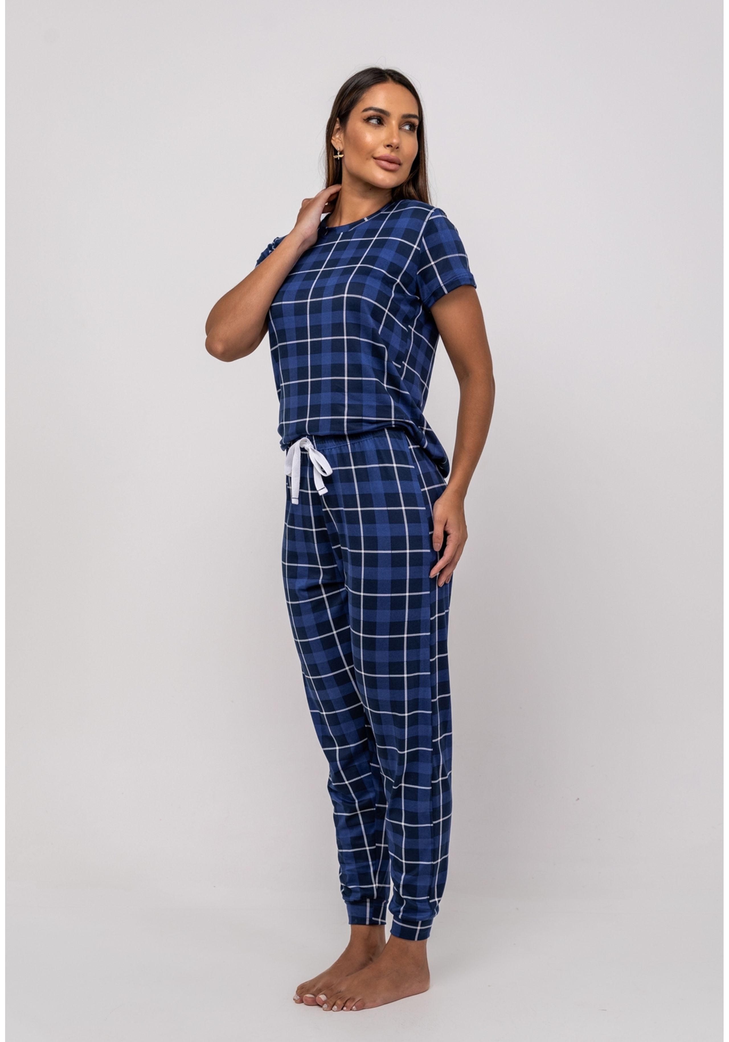 Calça De Pijama Infantil Menino Ekouaer - Estampa Ninja Azul Xadrez Macia